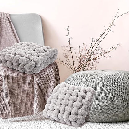 Wenqik 2 Pcs Knot Pillows Square Knotted Plush Throws Soft Accent Pillows - Image 6