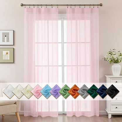 Pink Sheer Curtains 84 Inches Long, Privacy Semi Sheer Curtains by ABLUEN