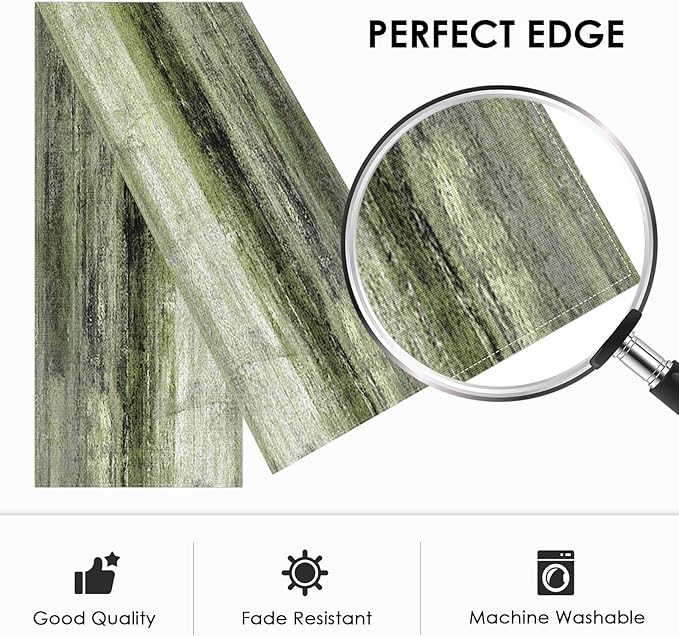 Emvency Farmhouse Table Runner, Vintage Olive Green and Grey Abstract Art - Image 2