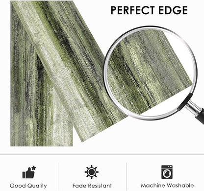 Emvency Farmhouse Table Runner, Vintage Olive Green and Grey Abstract Art - Image 2