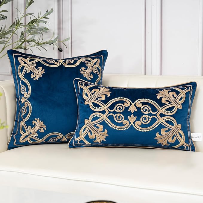 Aeckself European Floral Pillow Cover 20x20 Inch, Luxury Velvet Embroidered - Image 4