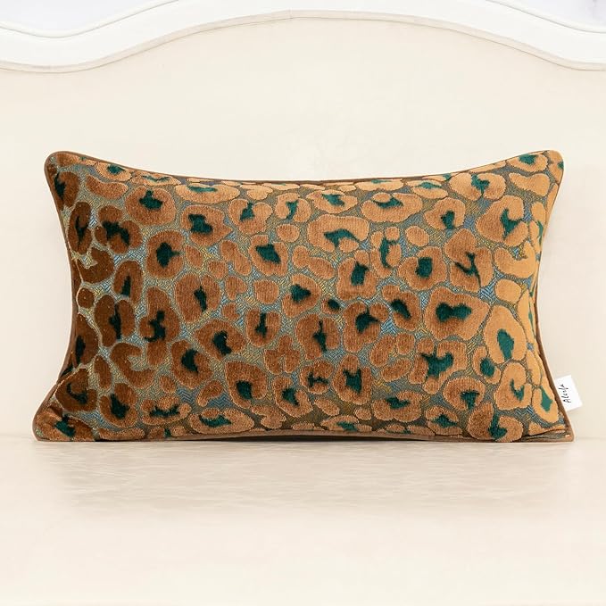 Alerfa Green Brown Floral Throw Pillow Cover 12 x 20 Inch Cut Velvet Rectange by Alerfa