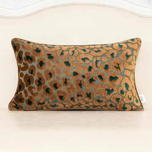 Alerfa Green Brown Floral Throw Pillow Cover 12 x 20 Inch Cut Velvet Rectange by Alerfa