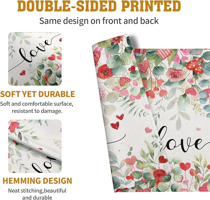 Valentines Day Love Heart Rose Placemats Set of 4 Valentine Eucalyptus Leaves - Image 6