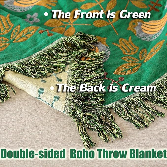 Green Fall Blanket 60''x 80'' Boho Throw Blankets - Image 7