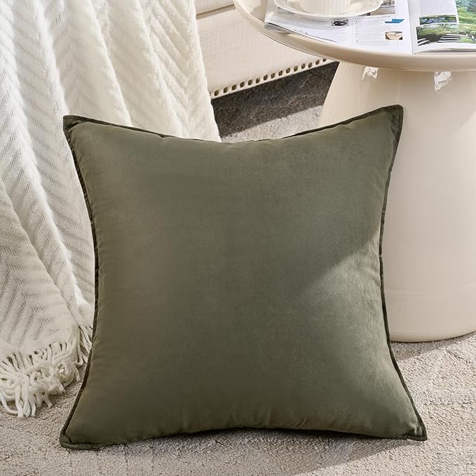 Fancy Homi 2 Packs Olive Green Decorative Throw Pillow Covers 18x18 inch - Image 2