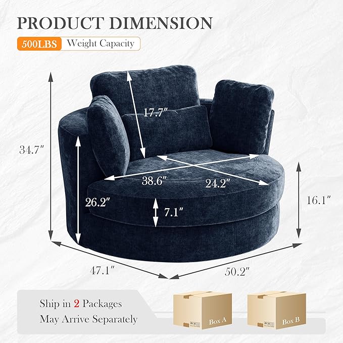 Aoiy & Wifon 50.2'' W Oversized Swivel Barrel Chair, Round Oversized Arm Chair - Image 2