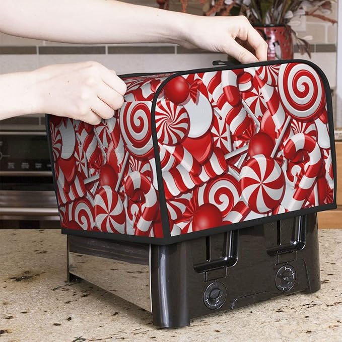 Red And White Christmas Candy Canes 4 Slice Toaster Cover, Waterproof Toaster - Image 2