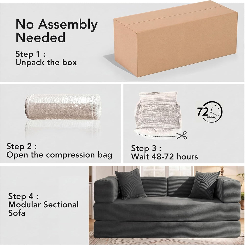 WEUP 5-in-1 Convertible Sofa Bed,80" Folding Boneless Couch with Fixed-S...