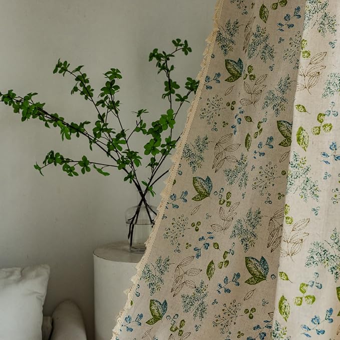 ENJOYBRIDAL Leaf Curtains 63 Inch Length 2 Panels Tassel Boho Semi Sheer Drapes - Image 5