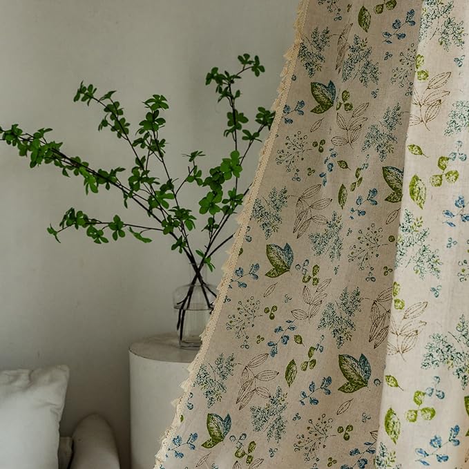 ENJOYBRIDAL Leaf Curtains 84 Inch Length 2 Panels Tassel Boho Semi Sheer Drapes - Image 5