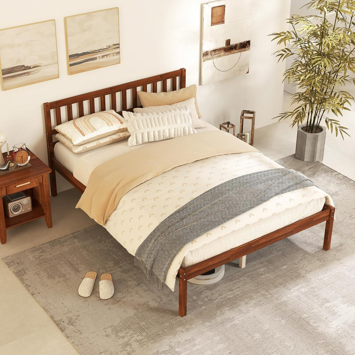 komfott full size wood platform bed frame with, main product view