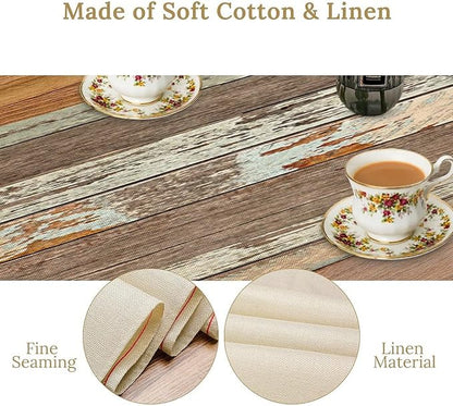 Rustic Wood Table Runner Brown Wooden Blue Wood Plank Board Panel Reducing The - Image 5