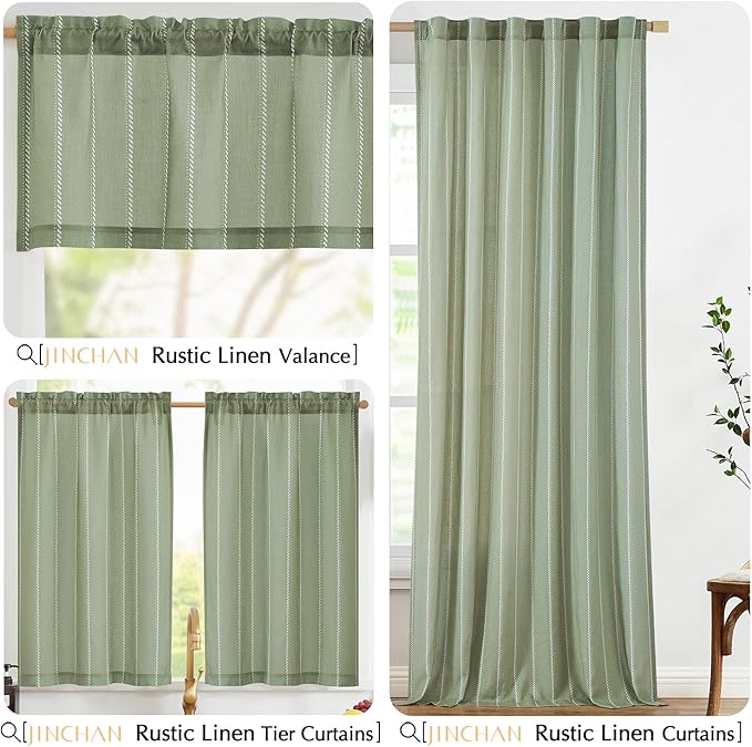jinchan Nautical Striped Linen Kitchen Curtains 36 Inches Farmhouse Tier Cafe - Image 7