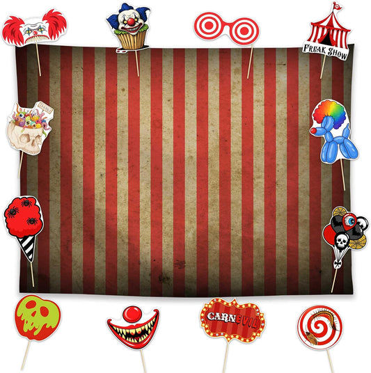 Allenjoy 96" x 72" Halloween Carnival Photography Backdrop with Photo Booth Props, Party Decorations, Supplies and Favors