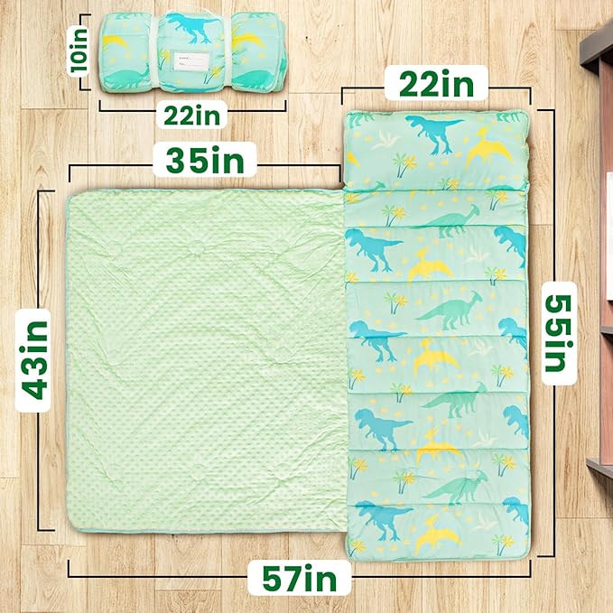 Toddler Nap Mat with Pillow and Minky Blanket, Large 55"x35" Sleeping Bag - Image 2