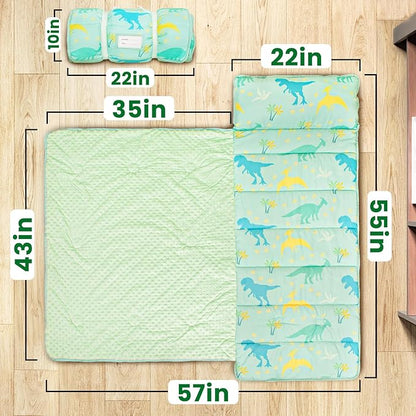 Toddler Nap Mat with Pillow and Minky Blanket, Large 55"x35" Sleeping Bag - Image 2