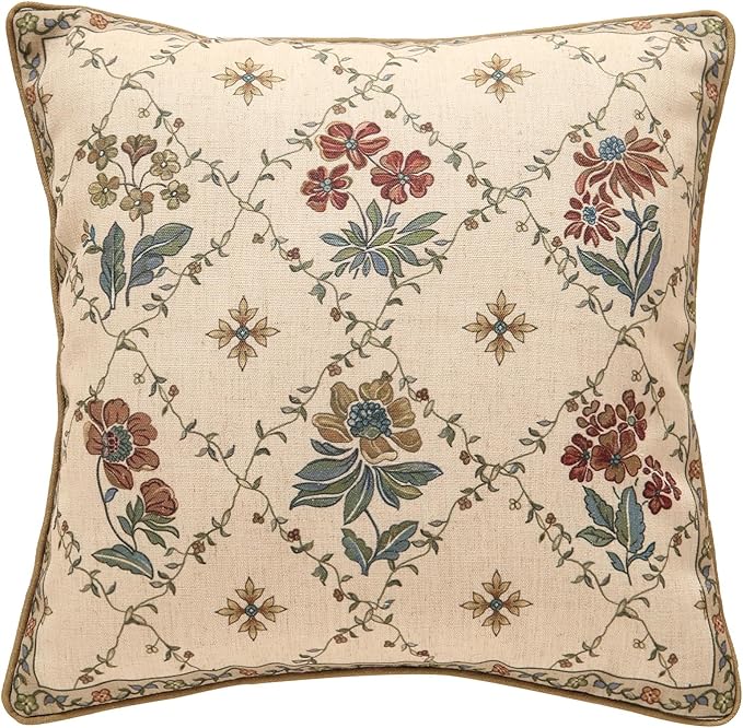 patdrea Designer Throw Pillow Covers, Square Euro Retro Style Light Brown Linen by Welcometopatdrea