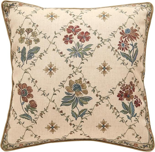 patdrea Designer Throw Pillow Covers, Square Euro Retro Style Light Brown Linen by Welcometopatdrea