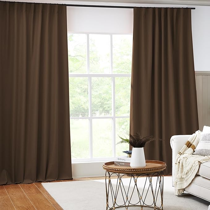 Brown Blackout Pleated Look Curtains 96 Inches Long 8 ft Length - Image 2