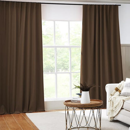 Brown Blackout Pleated Look Curtains 96 Inches Long 8 ft Length - Image 2
