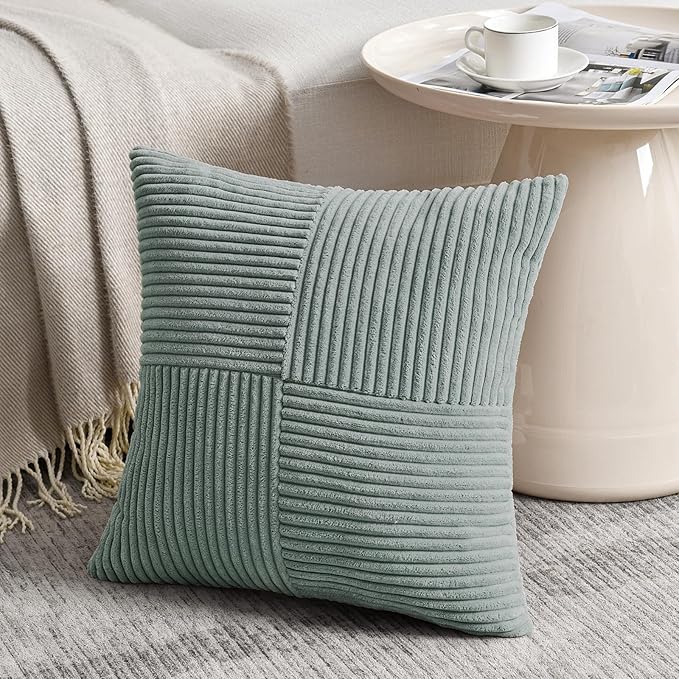 Fancy Homi 2 Packs Grey Blue Samll Decorative Throw Pillow Covers 12x12 Inch - Image 2