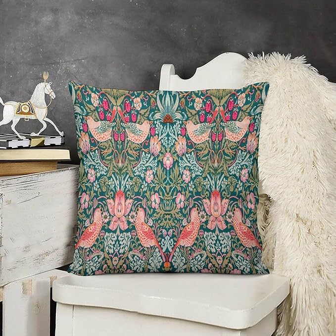 William Morris Floral Original Throw Pillow Covers Boho Chic Retro Floral Bird - Image 3