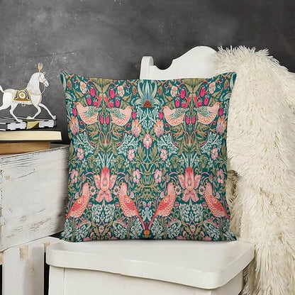 William Morris Floral Original Throw Pillow Covers Boho Chic Retro Floral Bird - Image 3