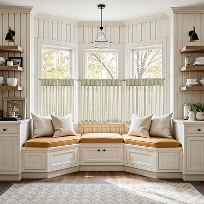 jinchan Linen Pinch Pleated Kitchen Curtains 36 Inch 2 Panels, Natural Linen - Image 2