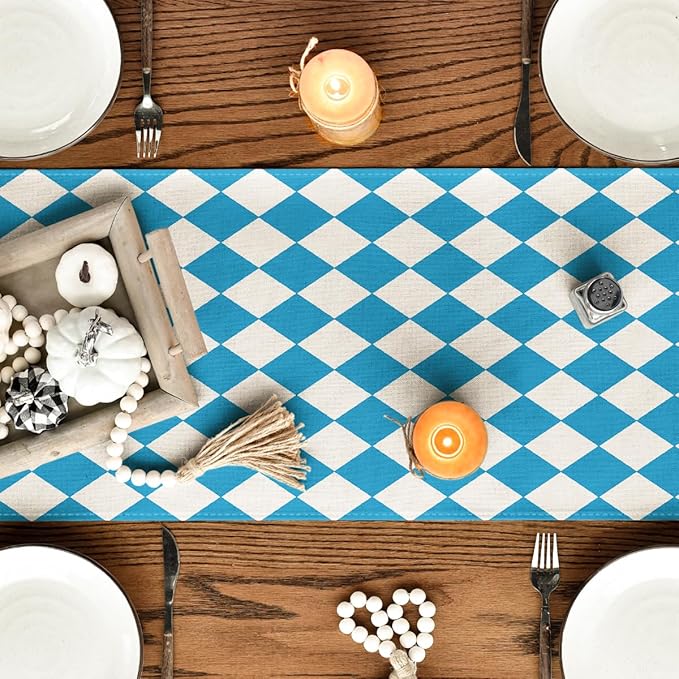 Artoid Mode Diamond Plaid Blue Bavarian Flag Oktoberfest Table Runner, - Image 7