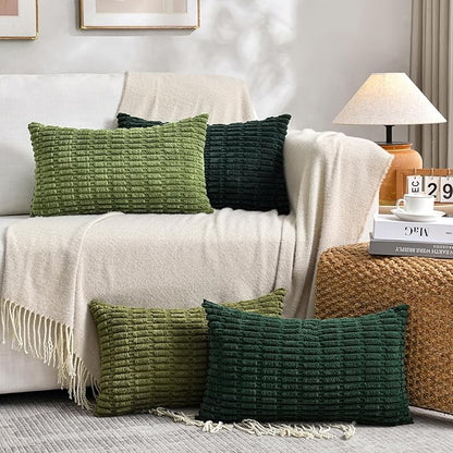 Fancy Homi Set of 4 Green Lumbar Rectangle Decorative Throw Pillow Covers 12x20 by Fancy+Homi
