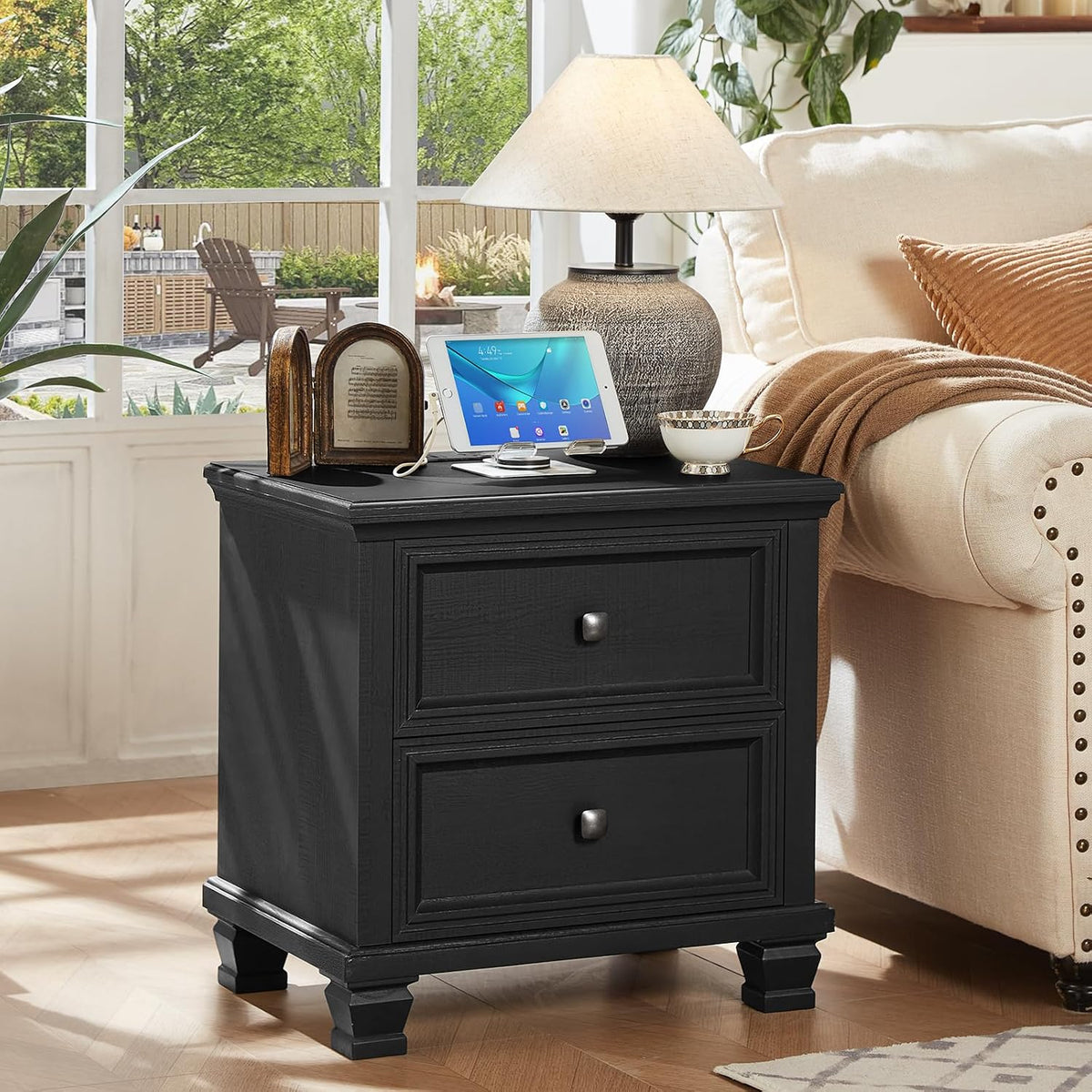 savor life farmhouse nightstand with charging station, 2 on a desk or shelf