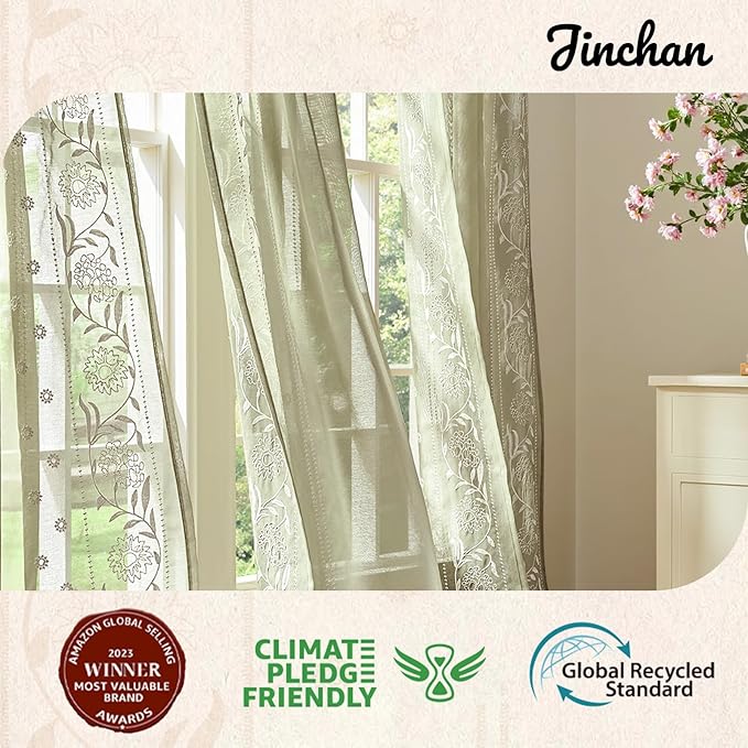 jinchan Winslow Sheer Curtains 63 Inch Length - Image 2