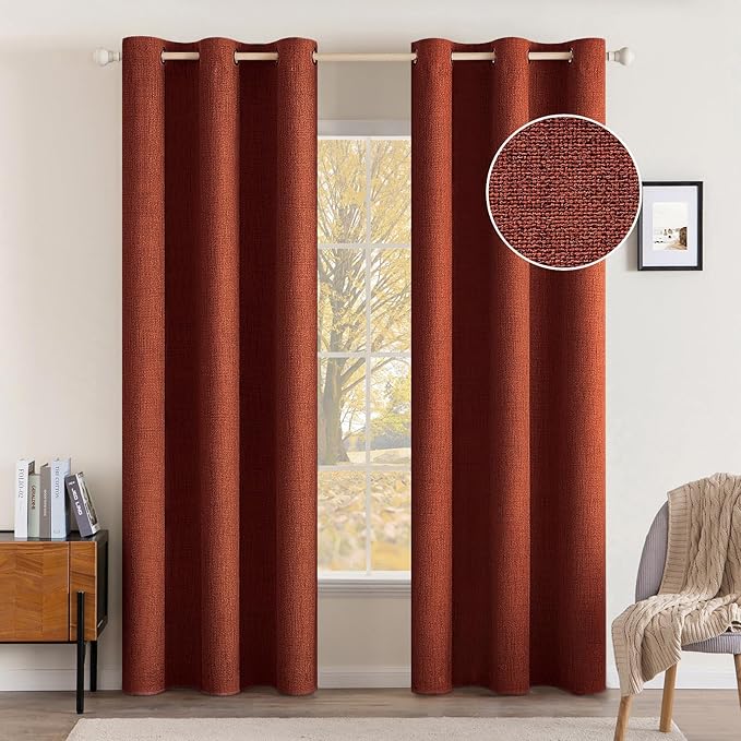 MIULEE Linen Curtains Soild 100% Blackout Thermal Insulated Burnt Orange Fall by MIULEE