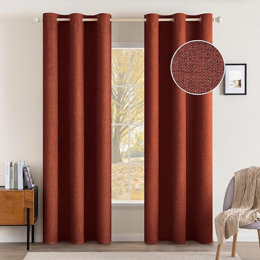 MIULEE 100% Blackout Linen Curtains Thermal Insulated Burnt Orange Fall by MIULEE
