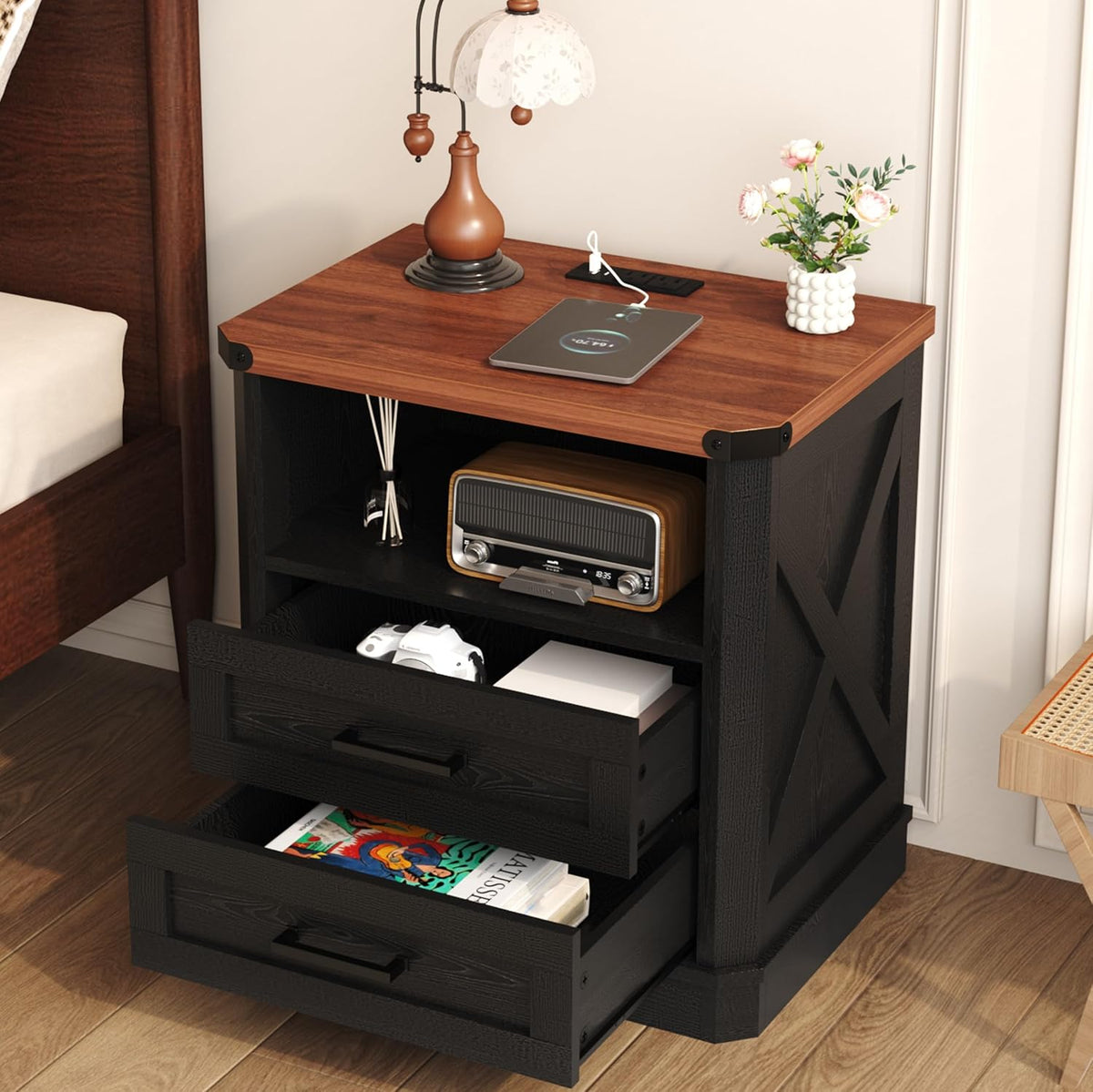 yusong 23.62" tall farmhouse nightstand, rustic wooden night, main product view