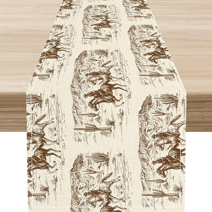 Western Cowboy Table Runner, Rustic Country Cowboy American Wild West Riding by Unknown