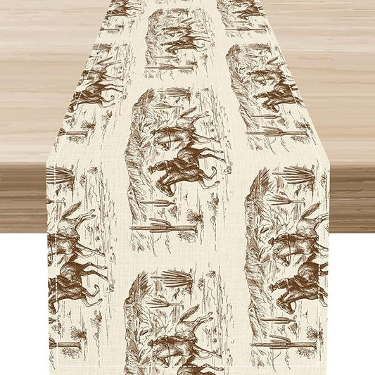 Western Cowboy Table Runner, Rustic Country Cowboy American Wild West Riding by Unknown