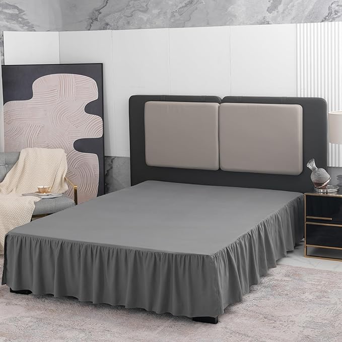 Grey Bed Skirt Full Size Ruffled Bed Skirt - Image 3