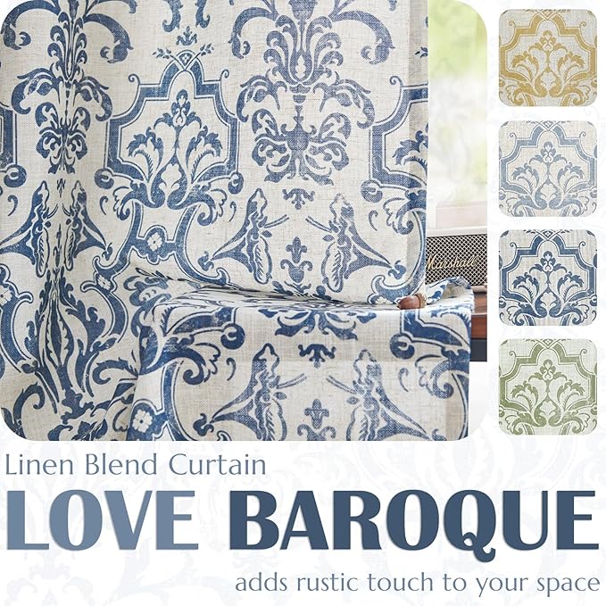 jinchan Linen Valance Curtain for Kitchen Vintage Damask Floral Blackout - Image 4