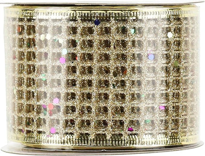 MEEDEE Champagne Gold Glitter Christmas Ribbon 2.5 Inch Square Mesh Net Wired - Image 9