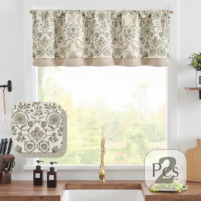 jinchan Linen Valance Kitchen Curtain Pack of 2 Double Layer 16 Inch - Image 5