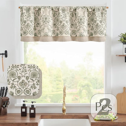 jinchan Linen Valance Kitchen Curtain Pack of 2 Double Layer 16 Inch - Image 5