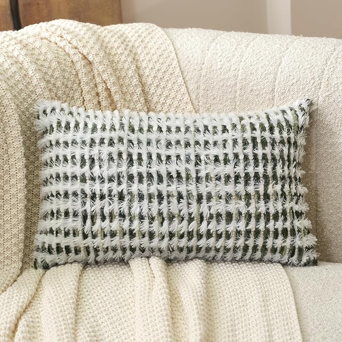 Aeckself Boho Chenille Tufted Pillow Cover 12 x 20 Inch, Rectangle Decorative - Image 2
