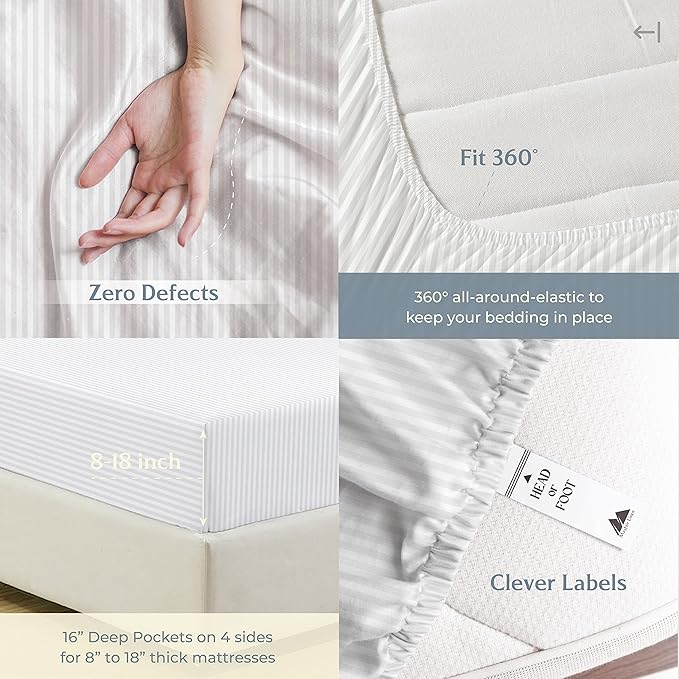 Mayfair Linen 100% Cotton Striped Sheets Split King Size Bed Set - Image 5