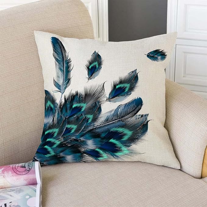 TSSOHU Peacock Feather Watercolor Throw Pillow Case Cushion Cover Couch Sofa - Image 2