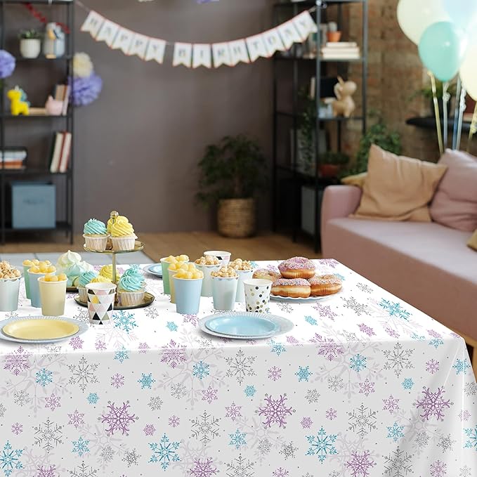 3 Pieces Christmas Snowflake Party Tablecloth Decorations, Plastic Purple and - Image 7