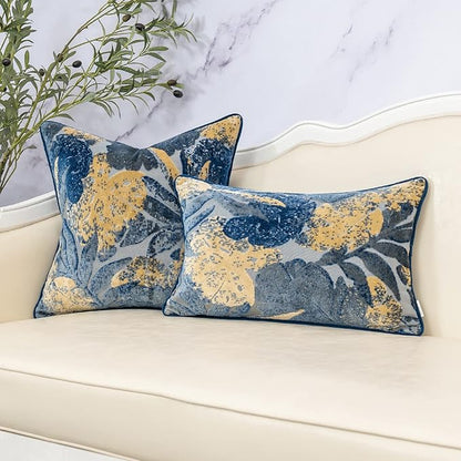Yangest Blue Leaf Square Pillow Cover Cut Velvet Cushion Cover Luxury Modern - Image 5