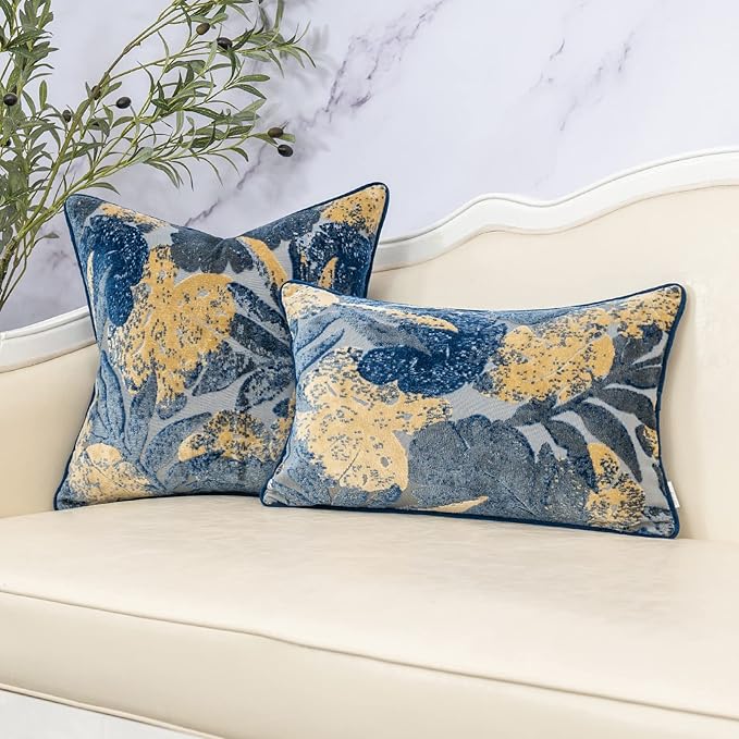Yangest Blue Leaf Rectangle Pillow Cover Cut Velvet Cushion Cover Luxury Modern - Image 5