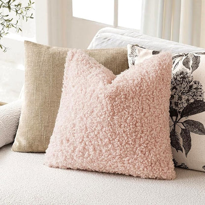 Foindtower 2 Pieces 20x20 Inch Light Pink, Faux Fur Throw Pillow Cover Accent - Image 5